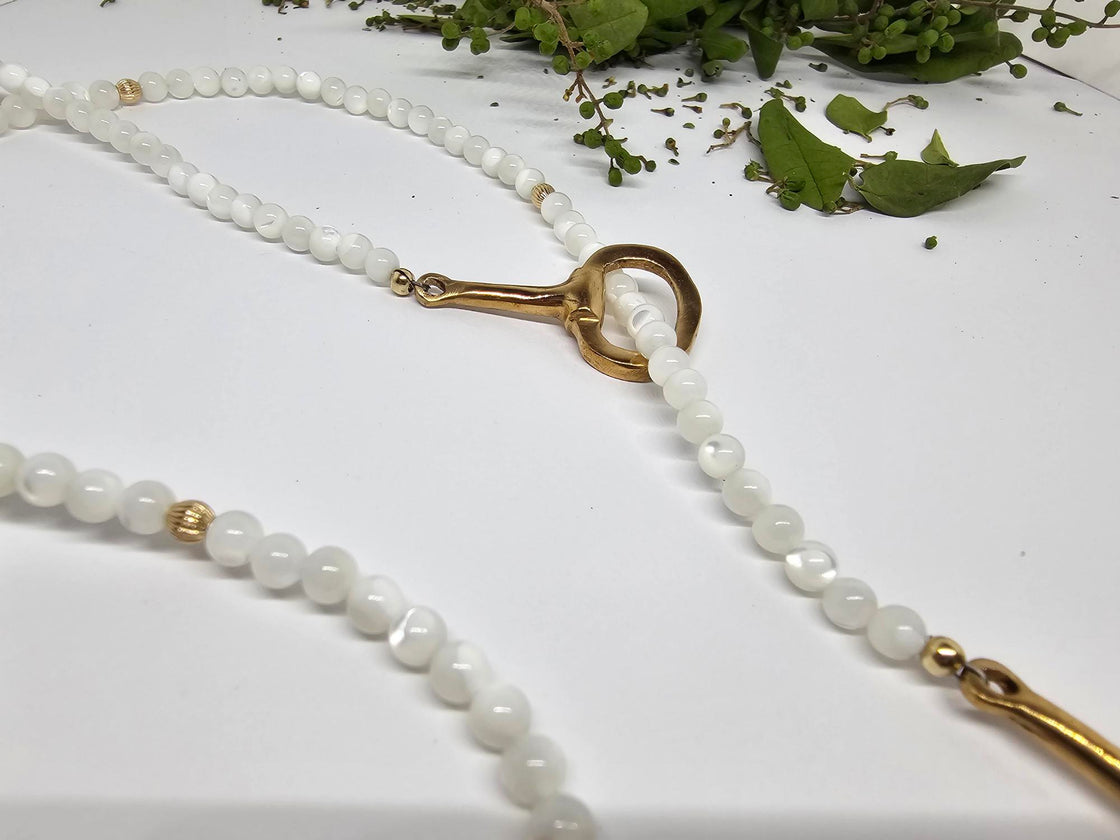 Snaffle Bit Y Necklace with Mother of Pearl Beads